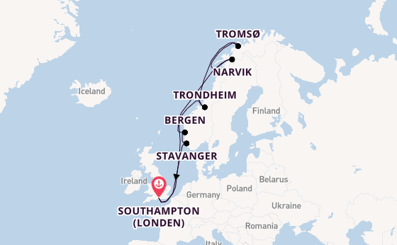 Noorwegen vanaf Southampton (Londen), Engeland met de Queen Anne