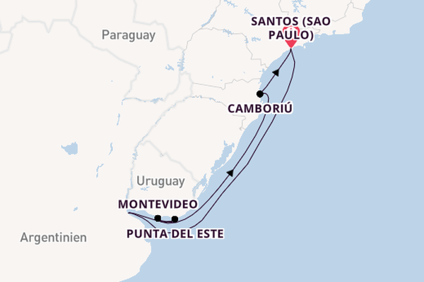 Südamerika ab Santos (Sao Paulo), Brasilien auf der MSC Preziosa