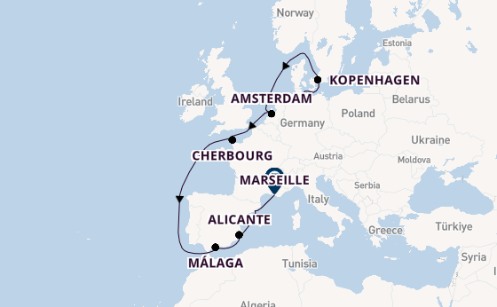 Westelijke Middellandse Zee vanaf Kiel, Duitsland met de MSC Euribia