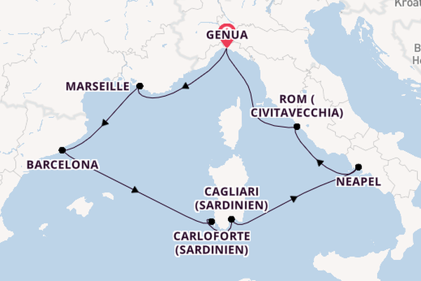 Westliches Mittelmeer ab Genua, Italien auf der Costa Smeralda