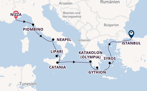 Mittelmeer ab Nizza, Frankreich auf der MS Hamburg