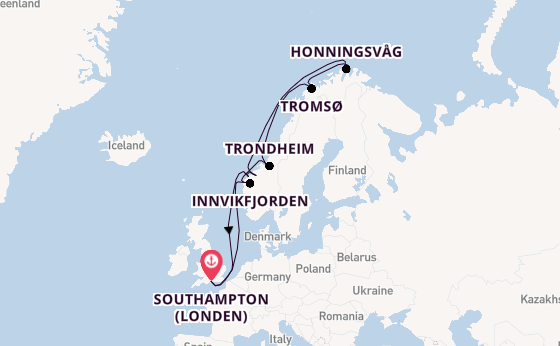 Noorwegen vanaf Southampton (Londen), Engeland met de Queen Anne