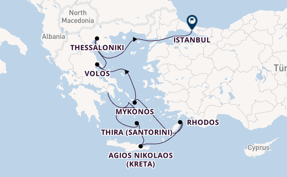 Oostelijke Middellandse Zee vanaf Athene (Piraeus), Griekenland met de Silver Dawn