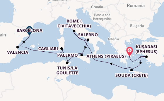 Mediterranean Sea from Athens (Piraeus), Greece with the Viking Saturn