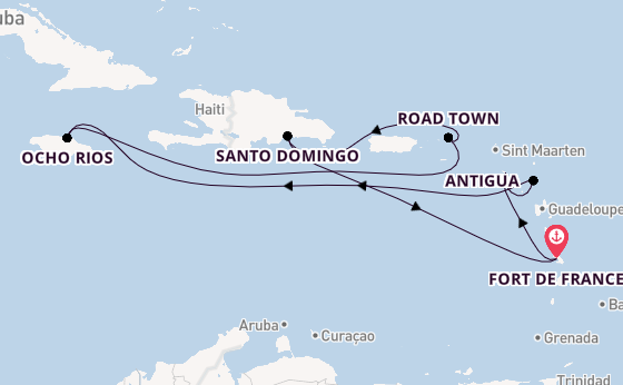 Caribbean from Fort de France, Martinique with the Costa Favolosa