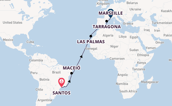 Transatlantic from Santos, Brazil with the MSC Musica