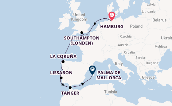 Portugal vanaf Hamburg, Duitsland met de Mein Schiff 2 