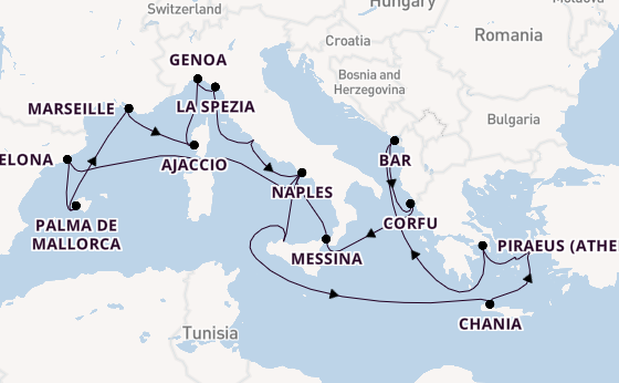 Mediterranean from Rome (Civitavecchia), Italy with the Sun Princess