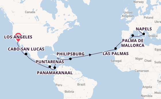 trans-Atlantisch vanaf Los Angeles, Verenigde Staten met de MSC Magnifica