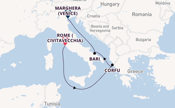 Western Mediterranean from Rome (Civitavecchia), Italy with the Costa Deliziosa