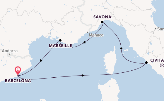Westliches Mittelmeer ab Barcelona, Spanien auf der Costa Smeralda