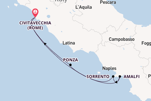 Westelijke Middellandse Zee vanaf Civitavecchia (Rome), Italië met de Star Clipper