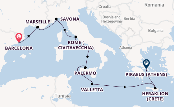 Western Mediterranean from Barcelona, Spain with the Costa Pacifica