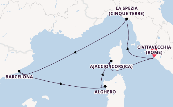 Westelijke Middellandse Zee vanaf Civitavecchia (Rome), Italië met de Queen Elizabeth