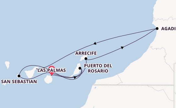 Canarische Eilanden vanaf Las Palmas, Gran Canaria, Spanje met AIDAblu