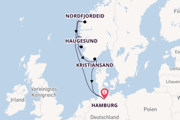 Norwegen ab Hamburg, Deutschland auf AIDAperla