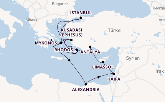 Östliches Mittelmeer ab Piräus (Athen), Griechenland auf der Rotterdam