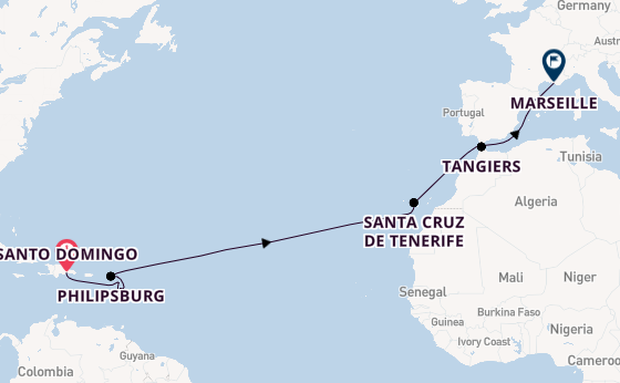 Caribbean from Santo Domingo, Dominican Republic with the Costa Serena