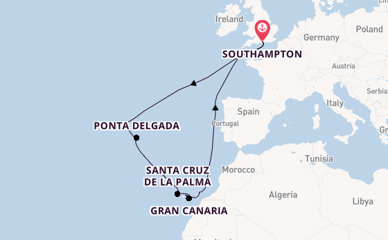 Canary Islands from Southampton, England with the Queen Elizabeth
