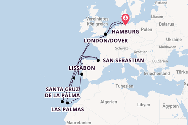 Kanarische Inseln ab Hamburg, Deutschland auf der Artania
