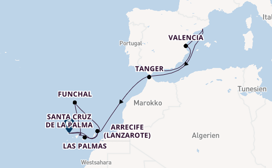 Kanarische Inseln ab Málaga, Spanien auf der Azura