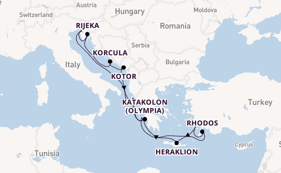 Oostelijke Middellandse Zee vanaf Corfu, Griekenland met AIDAblu