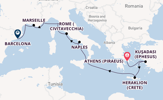 Mediterranean Sea from Athens (Piraeus), Greece with the Viking Mira