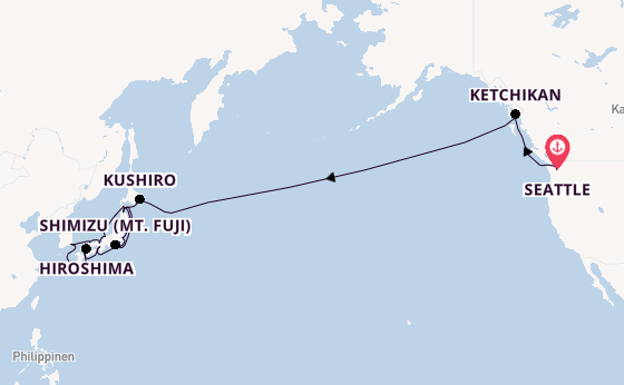 Transpazifik ab Seattle, USA auf der Noordam