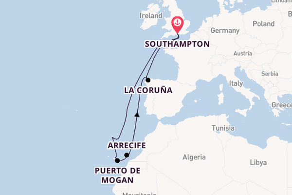 Canary Islands from Southampton, England with the Queen Anne