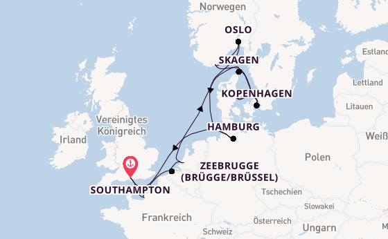 England ab Southampton, Großbritannien auf der Sky Princess