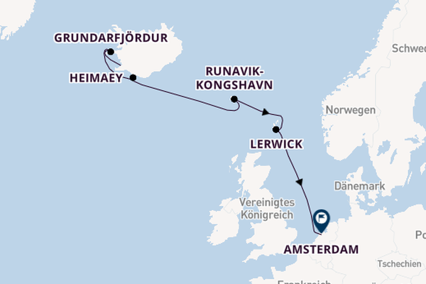 Arktis ab Reykjavik, Island auf der Zuiderdam
