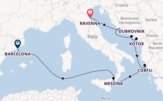 Mediterranean Sea from Ravenna, Italy with the Norwegian Gem