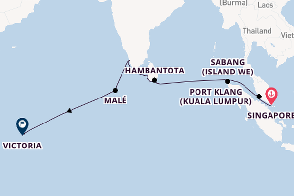 India and Indian Ocean from Singapore, Singapore with the Azamara Onward