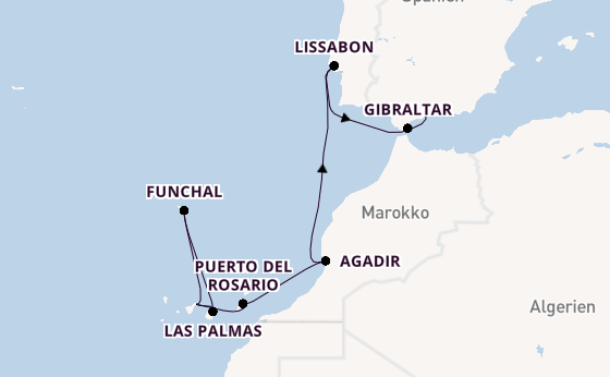 Kanarische Inseln ab Santa Cruz de Tenerife, Spanien auf der Azura