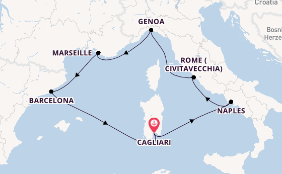 Western Mediterranean from Cagliari, Sardinia with the Costa Smeralda