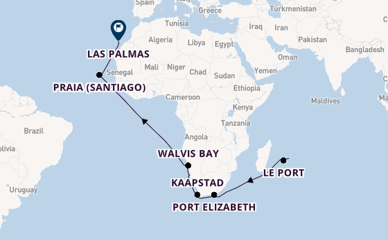 Zuidelijk Afrika vanaf Port Louis, Mauritius met AIDAstella