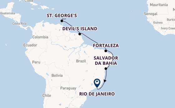 South America from Bridgetown, Barbados with the Aurelia