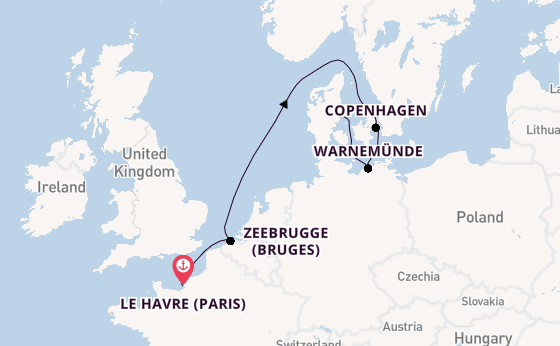 England from Le Havre (Paris), France with the Carnival Miracle