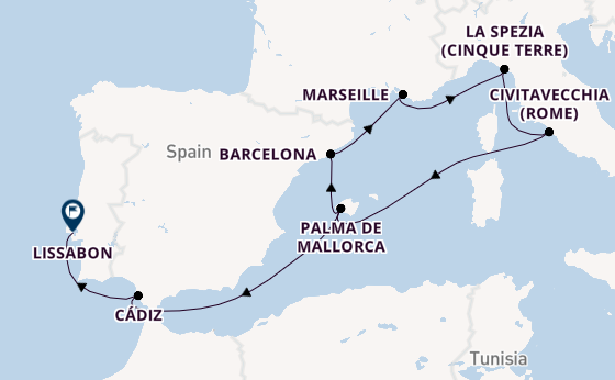 Westelijke Middellandse Zee vanaf Palma de Mallorca, Mallorca, Spanje met AIDAprima