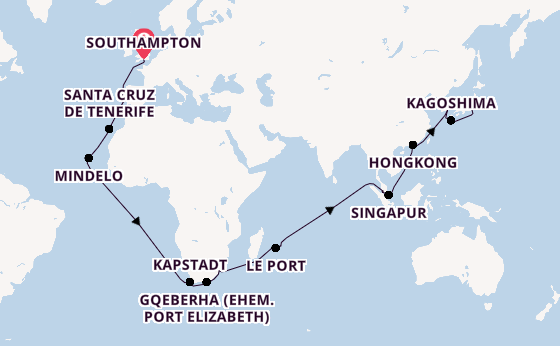Ostasien ab Southampton, Großbritannien auf der Queen Elizabeth