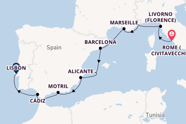 Western Mediterranean from Rome (Civitavecchia), Italy with the Norwegian Viva