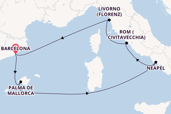 Westliches Mittelmeer ab Barcelona, Spanien auf der Disney Wish