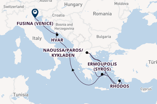 Oostelijke Middellandse Zee vanaf Athene (Piraeus), Griekenland met de EXPLORA II