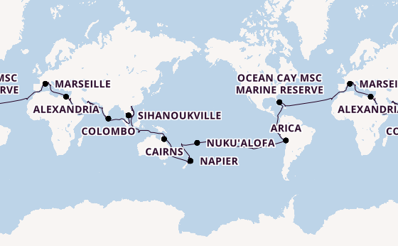 Round-the-World Trip from Rome (Civitavecchia), Italy with the MSC Magnifica