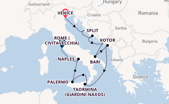 Mediterranean Sea from Venice, Italy with the Silver Muse