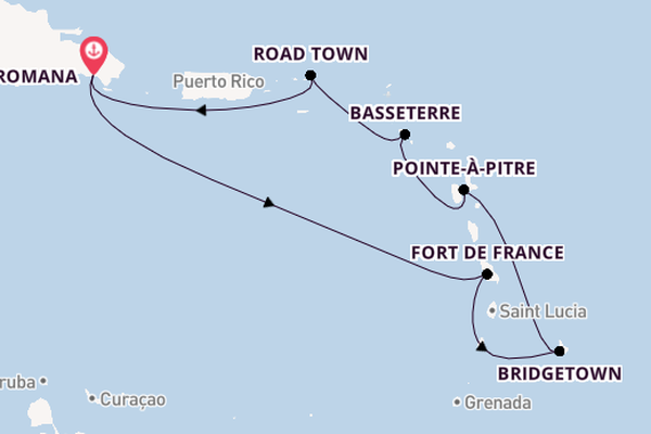 Caribbean vanaf La Romana, Dominicaanse Republiek met de Costa Fascinosa
