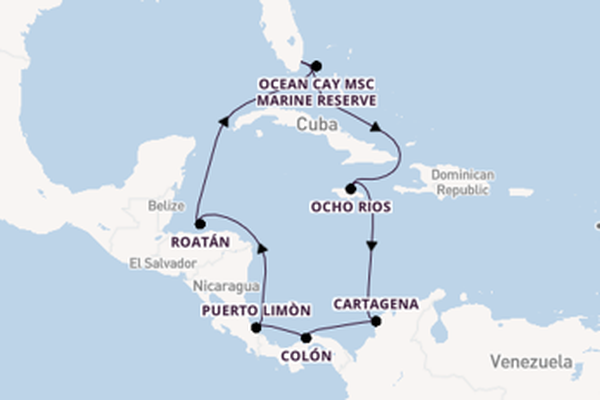 Central America from Miami, Florida, USA with the MSC Divina