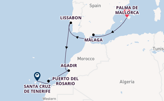Westelijke Middellandse Zee vanaf Palma de Mallorca, Mallorca, Spanje met de Mein Schiff Relax
