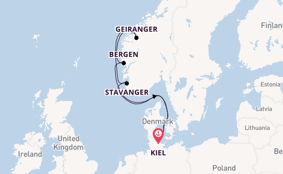 Noorwegen vanaf Kiel, Duitsland met AIDAnova