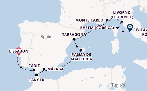 Westelijke Middellandse Zee vanaf Lissabon, Portugal met de Seven Seas Splendor